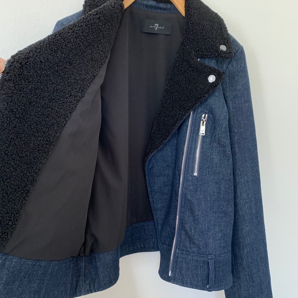 7 For All Mankind Denim Shearling Moto Jacket - Picture 10 of 11